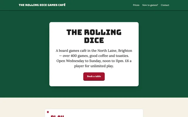 The sample page in Dice & Cards
