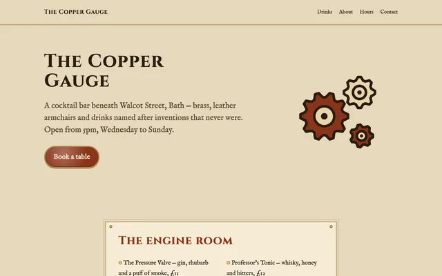The sample page in Steampunk