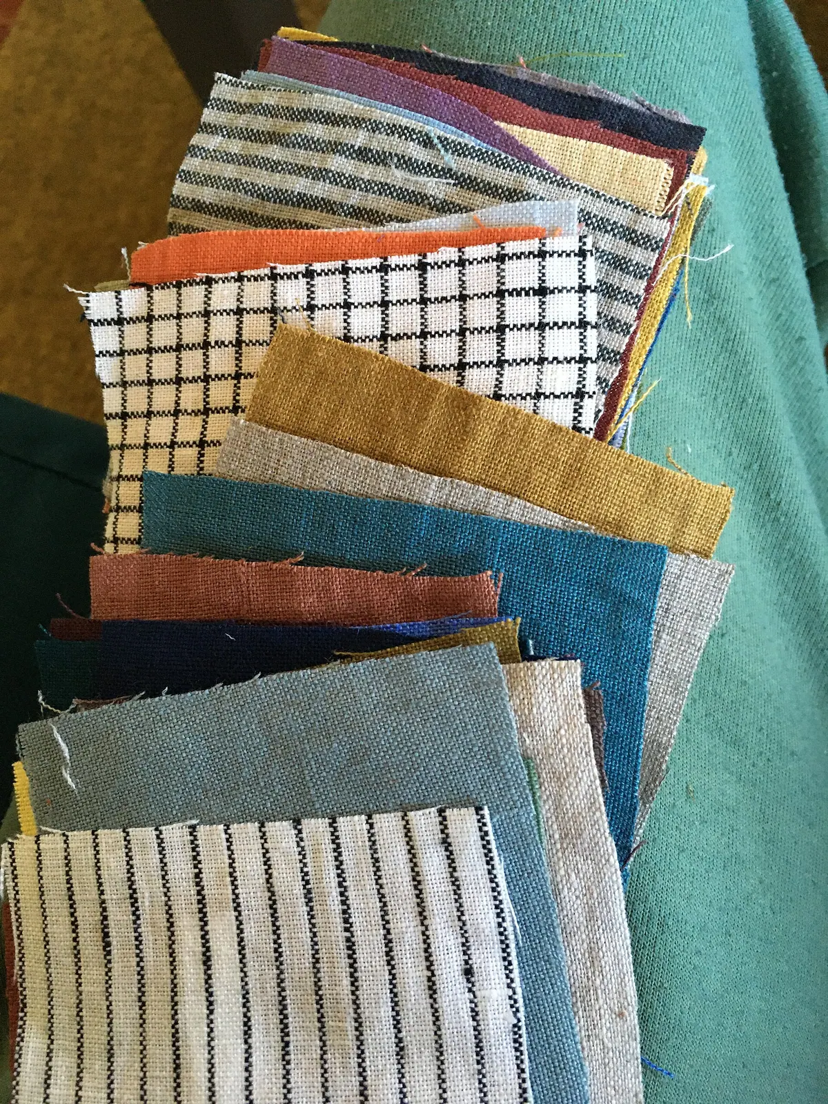 Swatches of printed fabric fanned out