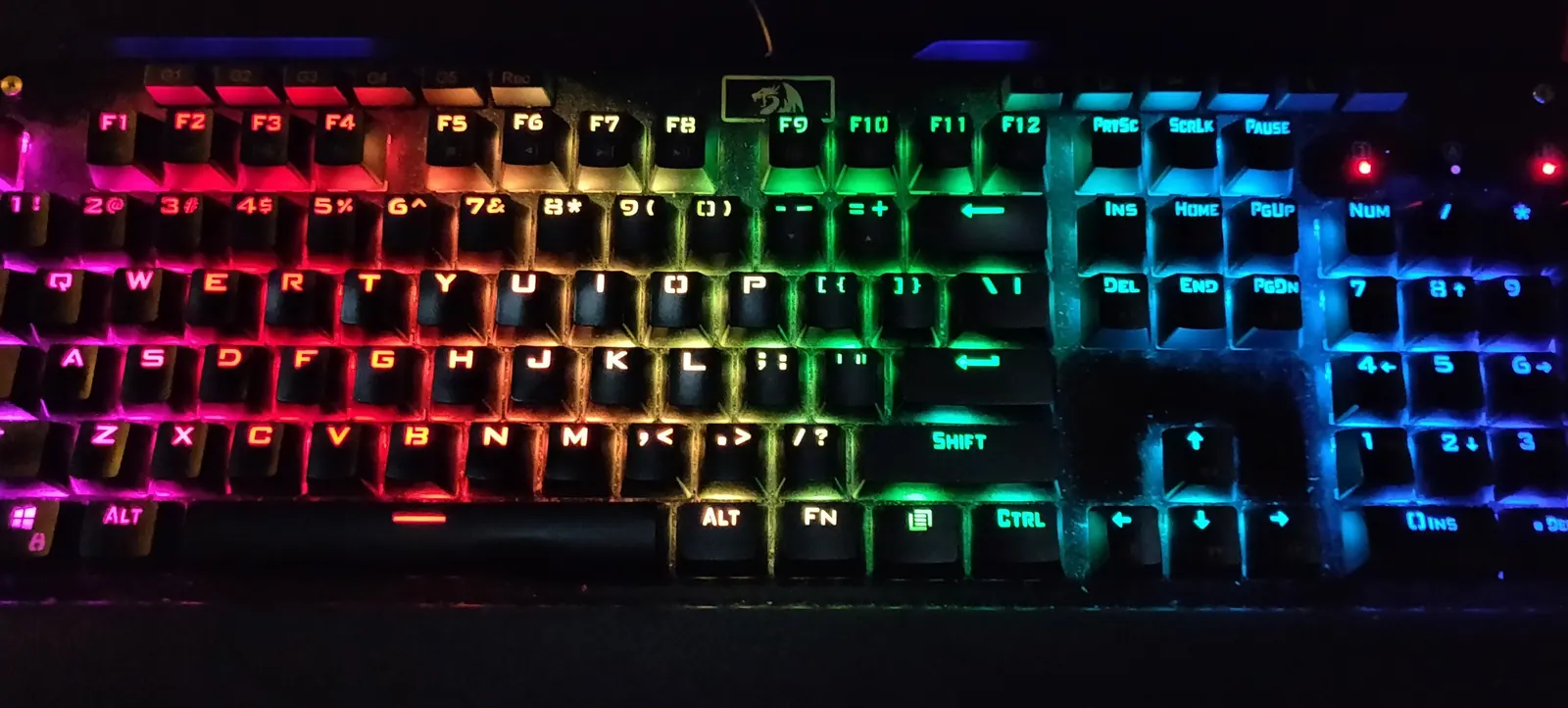 A keyboard lit up